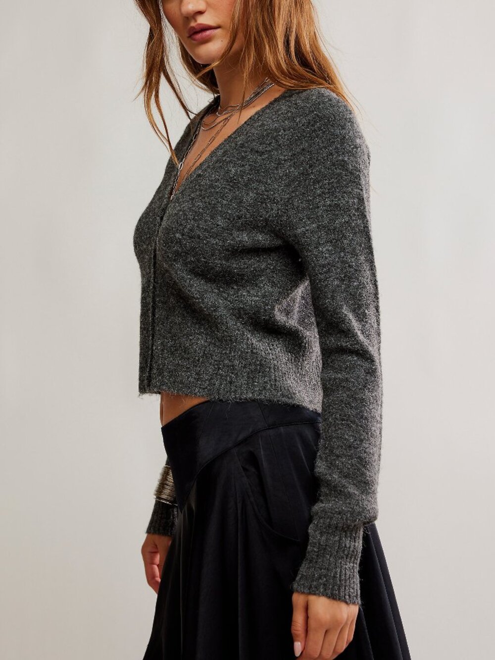 🆕 FREE PEOPLE School Girl SoftSpun Cardi / Charcoal Heather - Picture 10 of 13